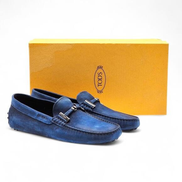 Tod's Gommino Driving Suede Men's Loafers Blue UK 7 US 8.5 - NWB $695 - Picture 1 of 10